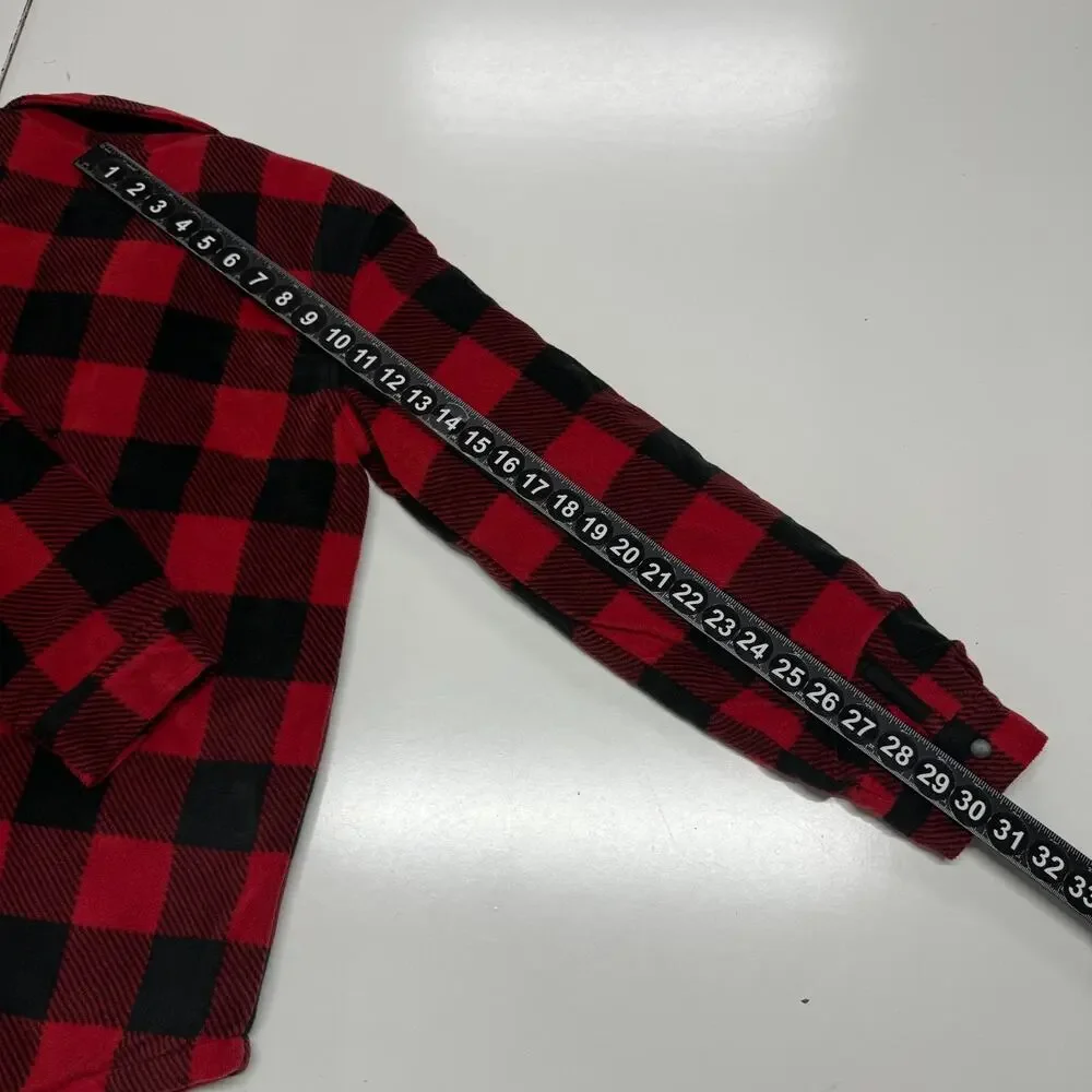 Eddie Bauer Jacket Boys XL 16 Red Black Buffalo Plaid Fleece Snap Pockets‎ Warm